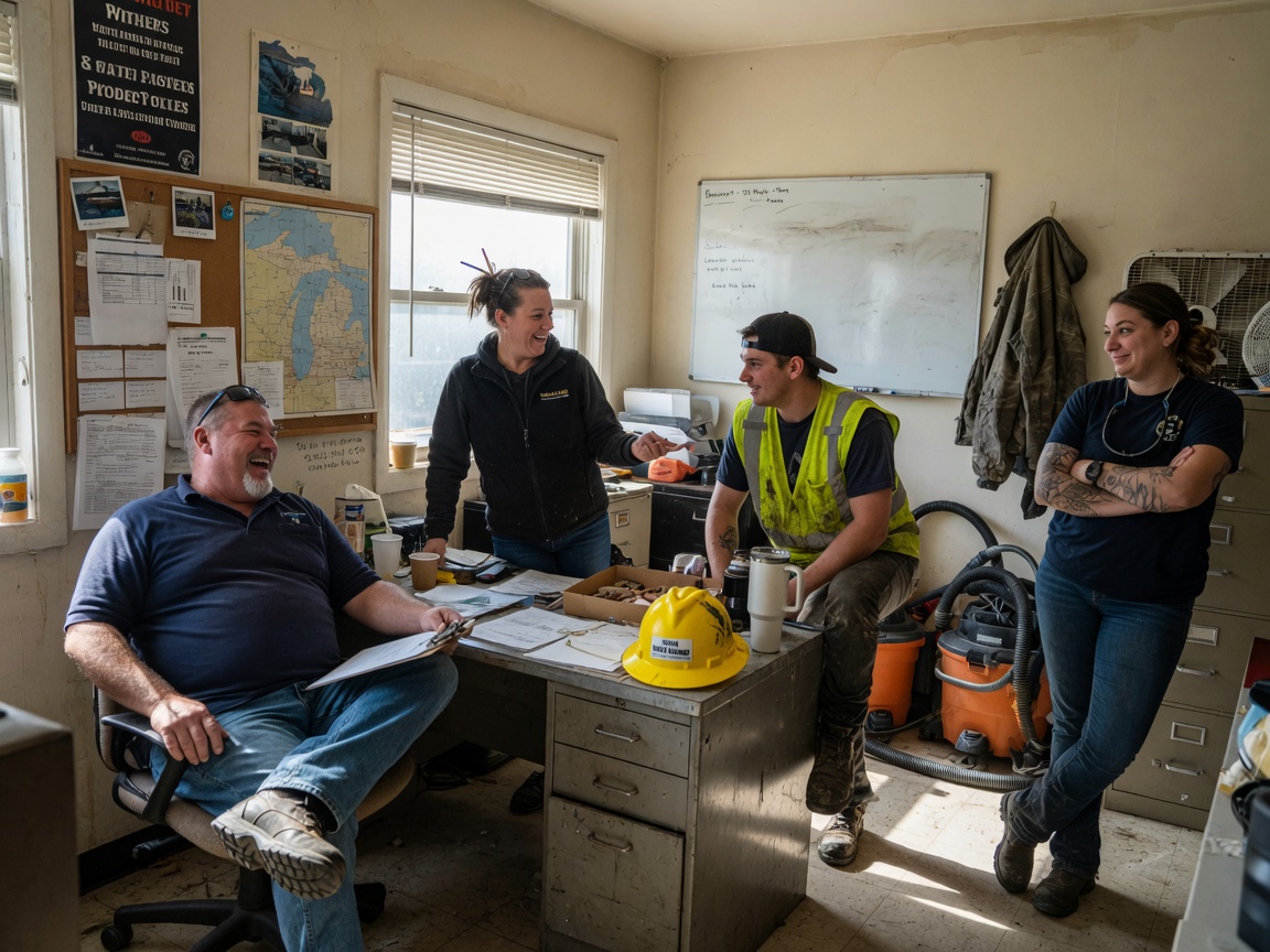 The Blue Dot Restoration team at work in Howell