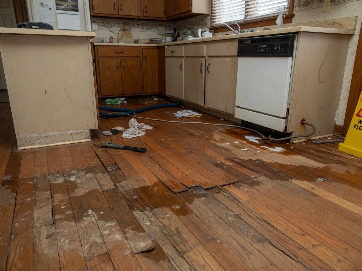 Drying Hardwood Floors Damaged by Appliance Leaks in Howell Kitchens